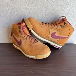 Nike Air Baltoro Premium Leather Hi Top Sneaker Boots Wheat/Maroon - Men’s US 15